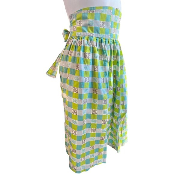 MCM Apron Tie Closure Green Turquoise Checkered high waist w/ pocket 22.25” L - Picture 5 of 7